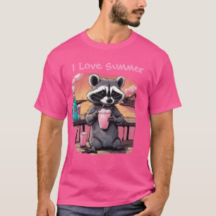 Camiseta Eu amo Summer Raccoon na Passarela com um refriger