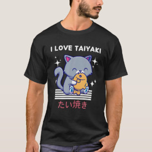 Camiseta Eu Amo Taiyaki Cute Kawaii Cat Eats Taiyaki Japane