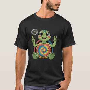 Camiseta Eu Amo Tartarugas Mar Tie-Dye Sapo Sinal de Paz Hi