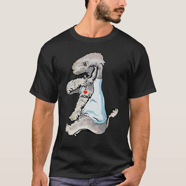 Camiseta Eu Amo Tatuagem da Mamãe Bedlington Terrier Mãe Ca (Frente)
