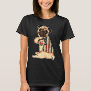 Camiseta Eu Amo Tatuagem Tio Pug Cão Bandeira Americana Dia