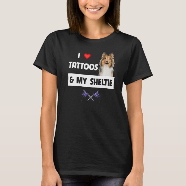 Camiseta Eu amo tatuagens e meu cão-prateleira mãe Pai Shet (Frente)