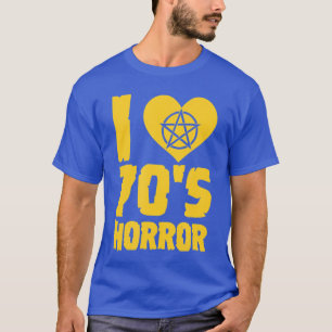 Camiseta Eu Amo Terror dos Anos 70 Coração Pentagrama Filme