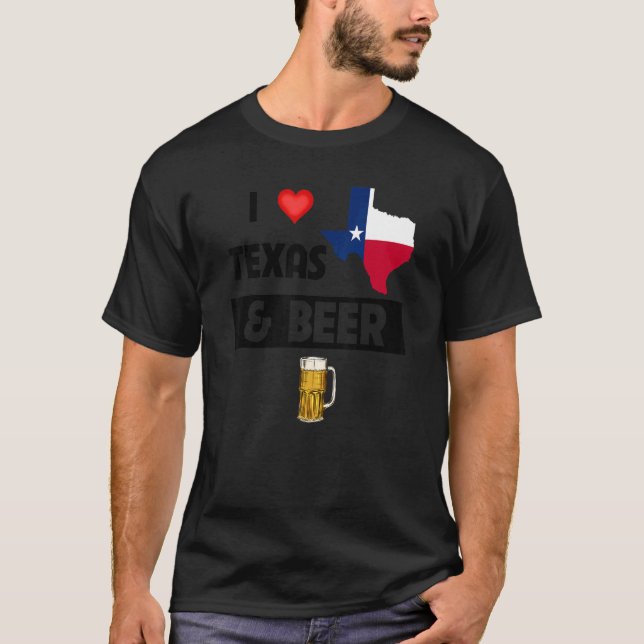 Camiseta Eu Amo Texas E Bebendo De Vidro De Cerveja Fazendo (Frente)