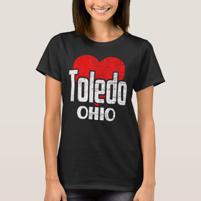 Camiseta Eu Amo Toledo Ohio Retro Big Heart Toledo Férias (Frente)
