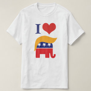 Camiseta Eu Amo Trump - Logotipo do Elefante do GOP com Cab