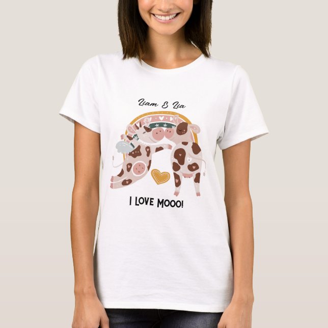 Camiseta Eu Amo Uma Vaca Mooo Bonita Personalizada Dando-Lh (Frente)