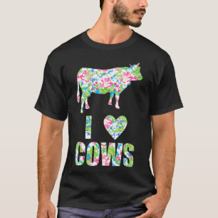 Camiseta Eu Amo Vacas Floral Coração Vaca