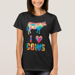 Camiseta Eu Amo Vacas Flores Coloridas Padrão Coração Vaca