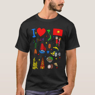 Camiseta Eu amo Vietnam Pontos turísticos vietnamitas desen