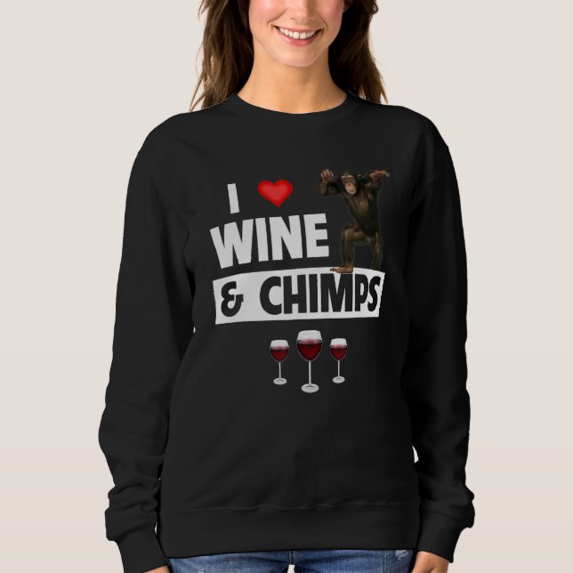 Camiseta Eu amo vinho e chimpanzés bebendo macaco chimpanzé (Frente)