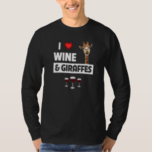 Camiseta Eu Amo Vinho e Girafas Copo de Bebida Safari Ani
