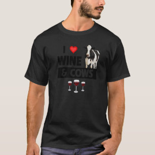 Camiseta Eu Amo Vinho e Vacas Agricultura Bebendo Fazenda