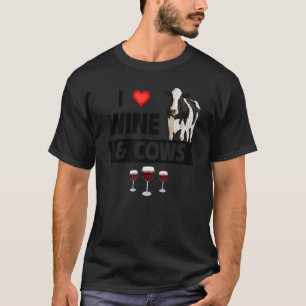 Camiseta Eu Amo Vinho e Vacas Fazenda Bebendo Fazenda Ani