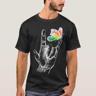 Camiseta Eu Amo Você A Linguagem De Sinais De Mão Borboleta