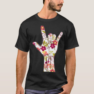 Camiseta Eu Amo Você Assinar Linguagem ASL Linda Floral