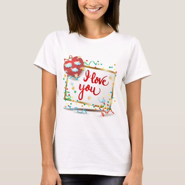 Camiseta Eu Amo Você com Coração Vermelho (Frente)