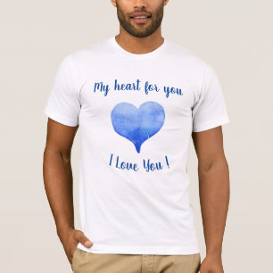 Camiseta Eu Amo Você Coração Azul Fofo Dia dos Namorados  