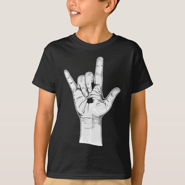 Camiseta Eu Amo Você Sinal De Mão - Mão Desenhada Novelty J (Frente)