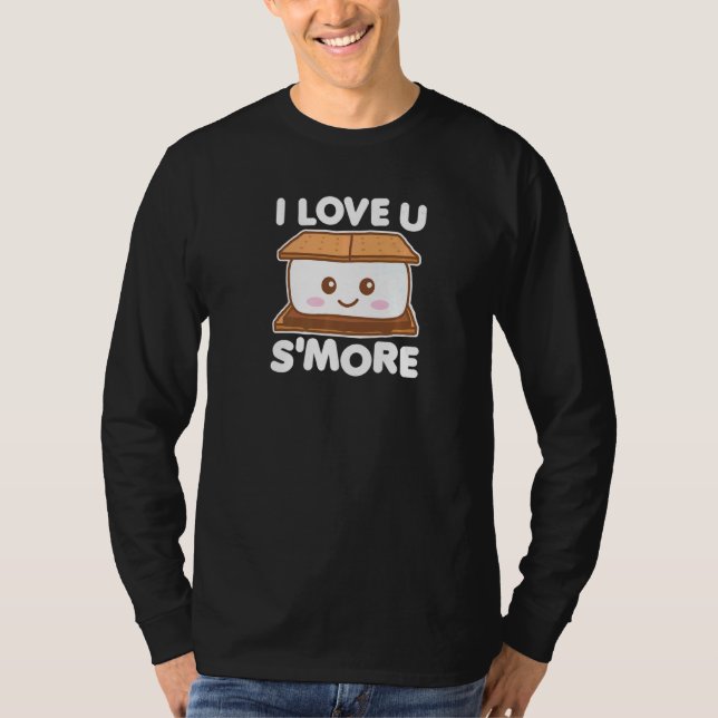 Camiseta Eu Amo Você Smore Acampamento Pun Dark do S'more (Frente)