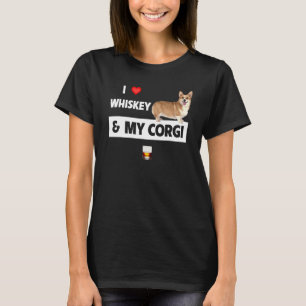 Camiseta Eu Amo Whisky E Minha Mãe Corgi Pai Cão Bebendo S