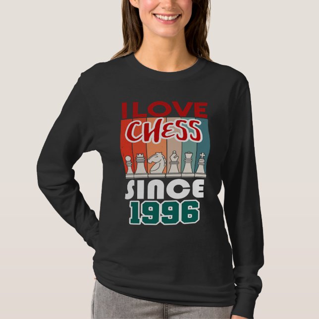 Camiseta Eu amo xadrez desde 1996 (Frente)