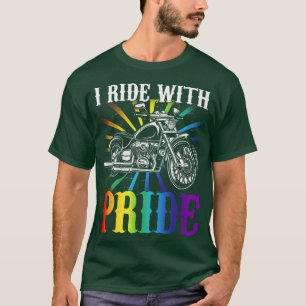 Camiseta Eu ando com orgulho, gay, motocicleta arco-íris