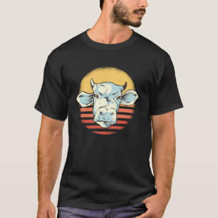 Camiseta EU APENAS Gosto de Vacas Listras Retro Pôr do Sol