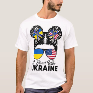 Camiseta Eu Apoio a Ucrânia Americana Usa Coque Desgrenhado