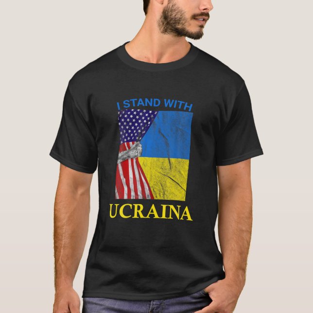 Camiseta Eu apoio a Ucrânia americano ucraniano (Frente)