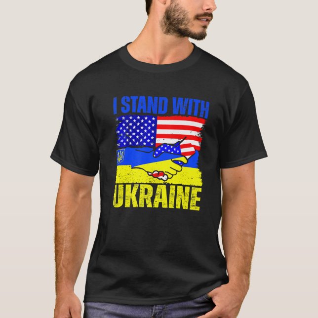 Camiseta Eu apoio a Ucrânia americano ucraniano (Frente)