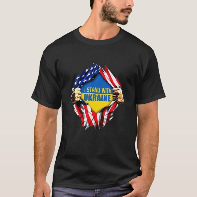 Camiseta Eu apoio a Ucrânia americano ucraniano (Frente)