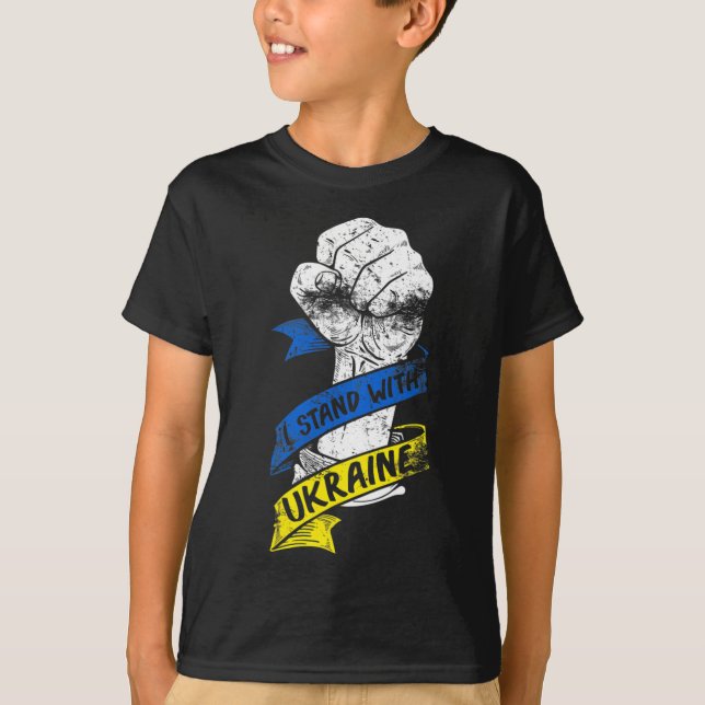 Camiseta Eu Apoio a Ucrânia Faixa de Poder da Bandeira Supo (Frente)