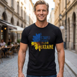 Camiseta Eu apoio a Ucrânia. Símbolo de girassol de Paz.