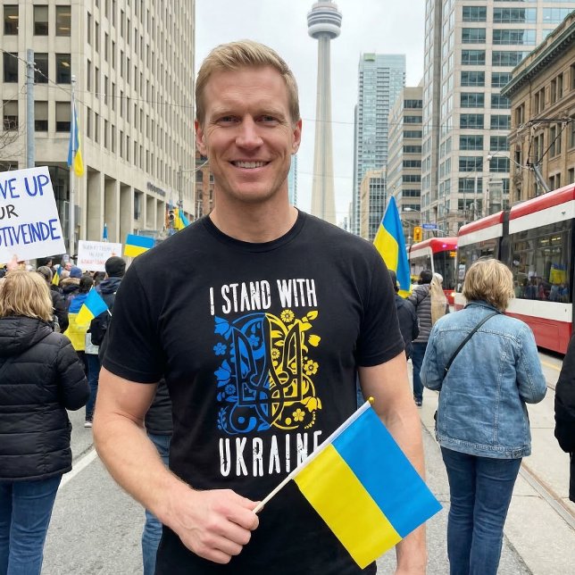 Camiseta Eu apoio a Ucrânia. Tridente da Ucrânia.  (Criador carregado)