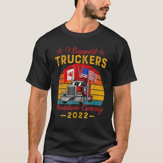 Camiseta Eu apoio caminhoneiros Canadá Comboio da Liberdade (Frente)