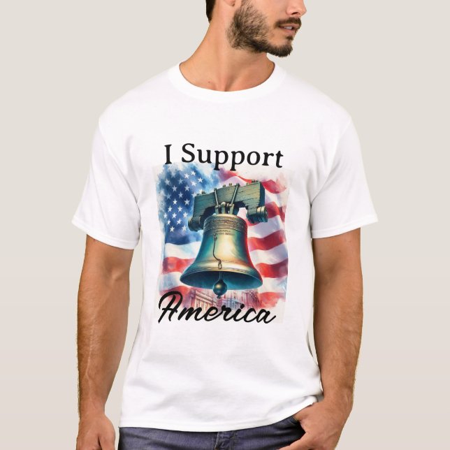Camiseta Eu apoio o American Patriotic Flag Liberty Bell (Frente)