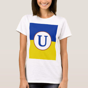Camiseta Eu apoio o monograma azul de bandeira amarela da U
