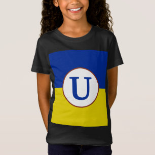 Camiseta Eu apoio o monograma azul de bandeira amarela da U