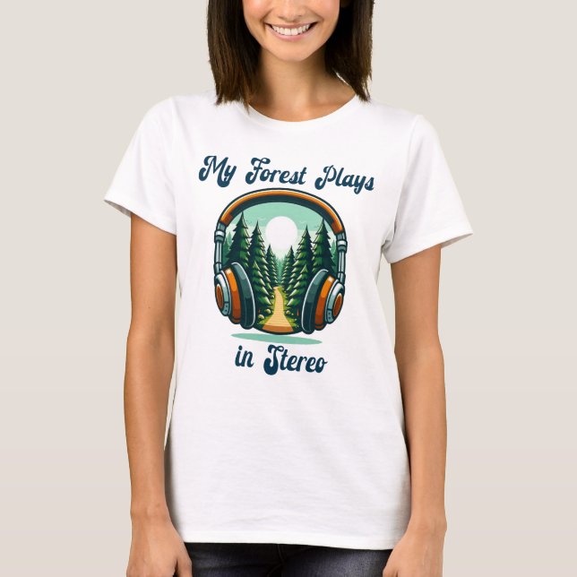Camiseta Eu ❤️ ASMR Minha jogada de floresta no estéreo (Frente)