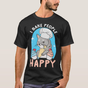 Camiseta Eu Assar Pessoas Feliz Chef Felino Gato Banhando d