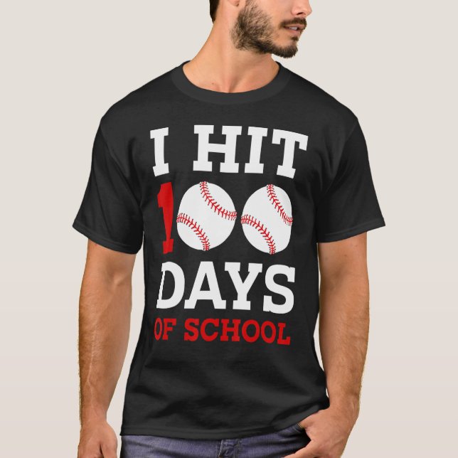 Camiseta Eu Atingi 100 Dias De Beisebol Escolar 100º Dia De (Frente)