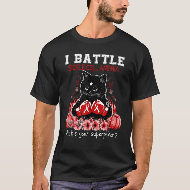 Camiseta Eu Batalho Gato de Conscientização sobre Anemia Fa (Frente)