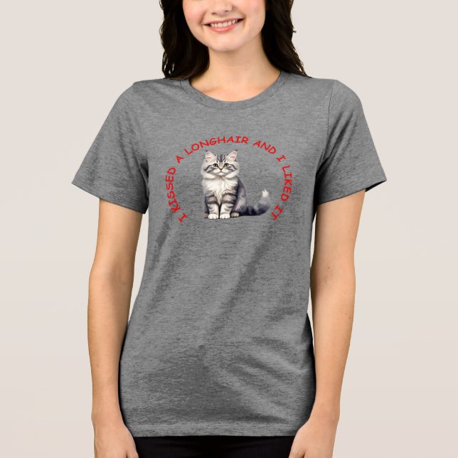 Camiseta Eu beijei um gato de cabelos largos britânico (Frente)