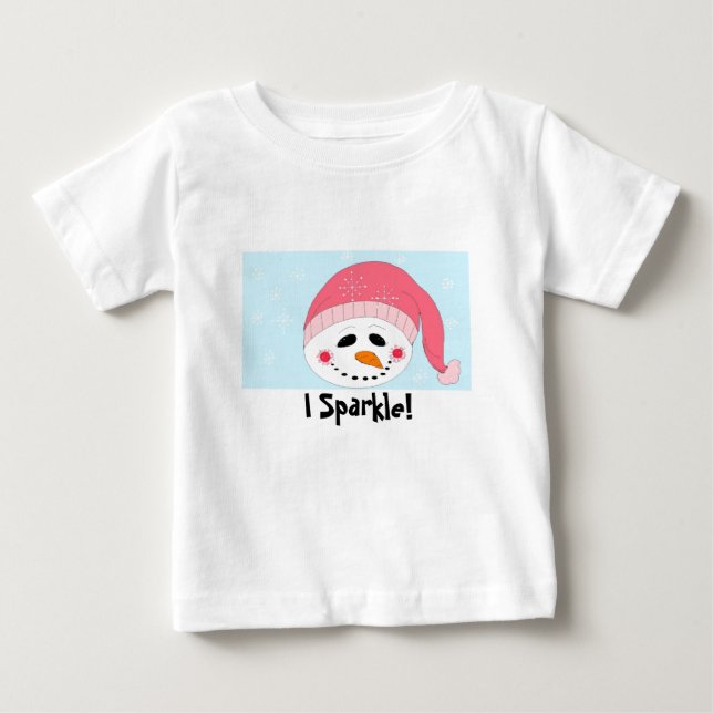Camiseta Eu Boneco de Neve Brilhante com Touca Rosa (Frente)