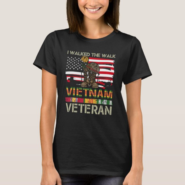 Camiseta Eu Caminhei A Caminhada Veteranos Vietnamitas Band (Frente)