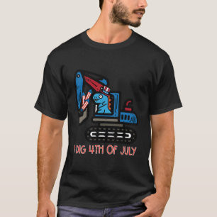 Camiseta Eu Cavo Excavadeira Dino Patriótica de 4 de Julho