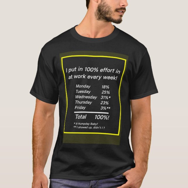 Camiseta Eu coloco 100 esforços no trabalho toda semana Hum (Frente)