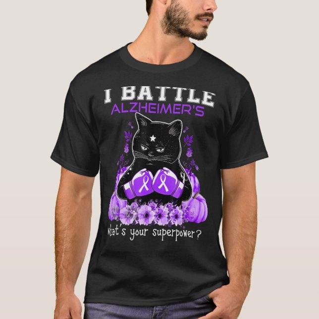 Camiseta Eu Combato o Gato de Consciência do Alzheimer (Frente)