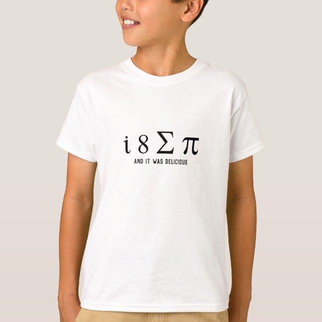 Camiseta Eu Comi Torta Humor Geek de Matemática para Crianç (Frente)